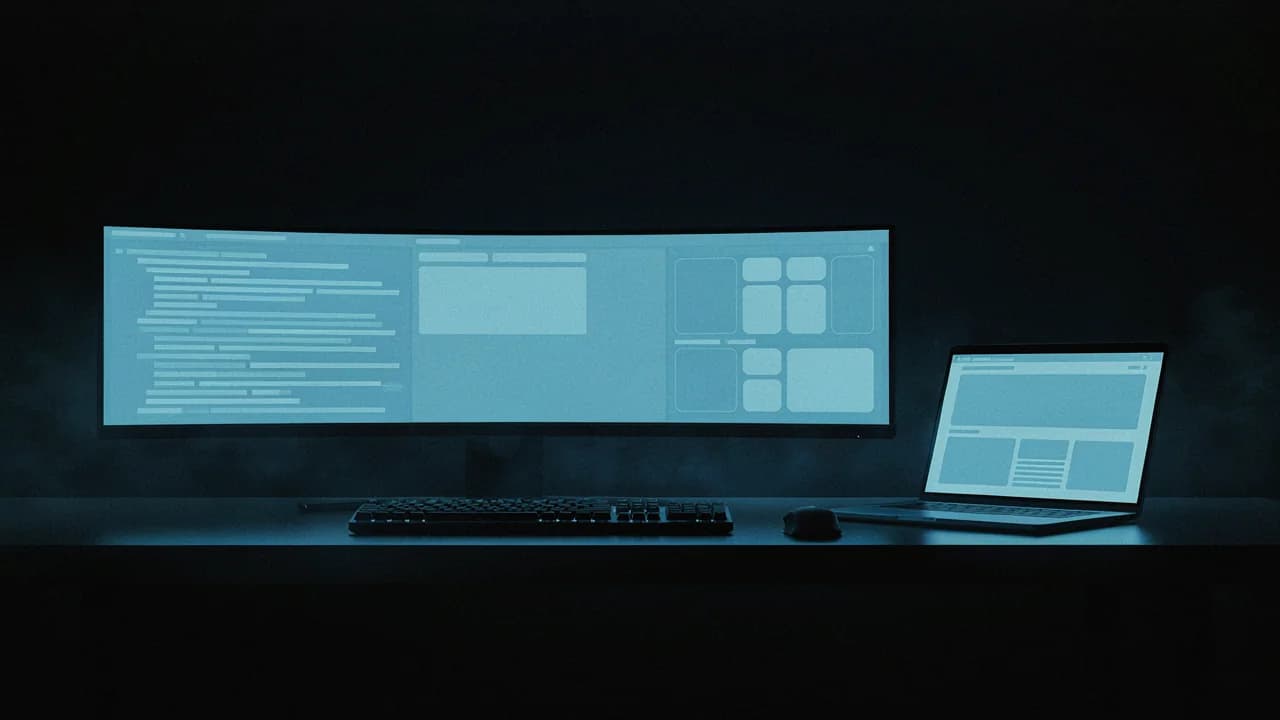 A silver VITON13 display showing a few lines of code above a white keyboard on black